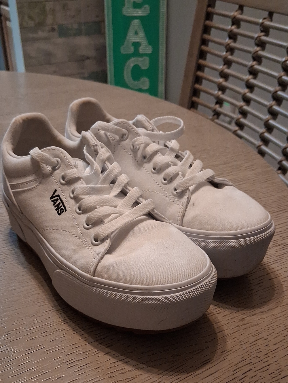 Vans White Thick-Platform Low-Top Canvas Sneakers